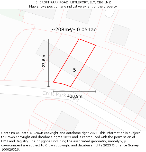 5, CROFT PARK ROAD, LITTLEPORT, ELY, CB6 1NZ: Plot and title map