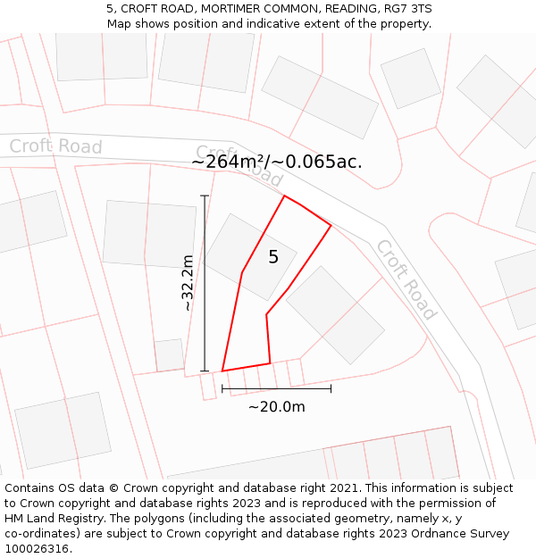 5, CROFT ROAD, MORTIMER COMMON, READING, RG7 3TS: Plot and title map