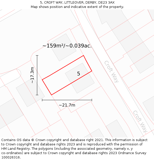 5, CROFT WAY, LITTLEOVER, DERBY, DE23 3AX: Plot and title map