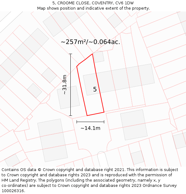 5, CROOME CLOSE, COVENTRY, CV6 1DW: Plot and title map