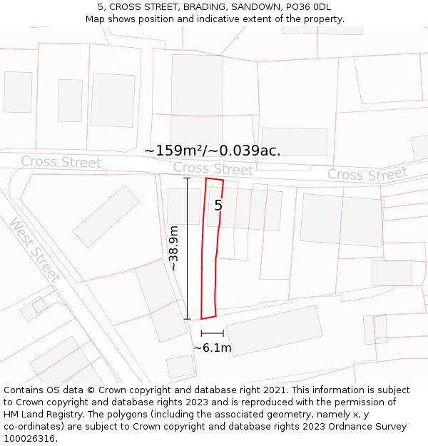 5, CROSS STREET, BRADING, SANDOWN, PO36 0DL: Plot and title map