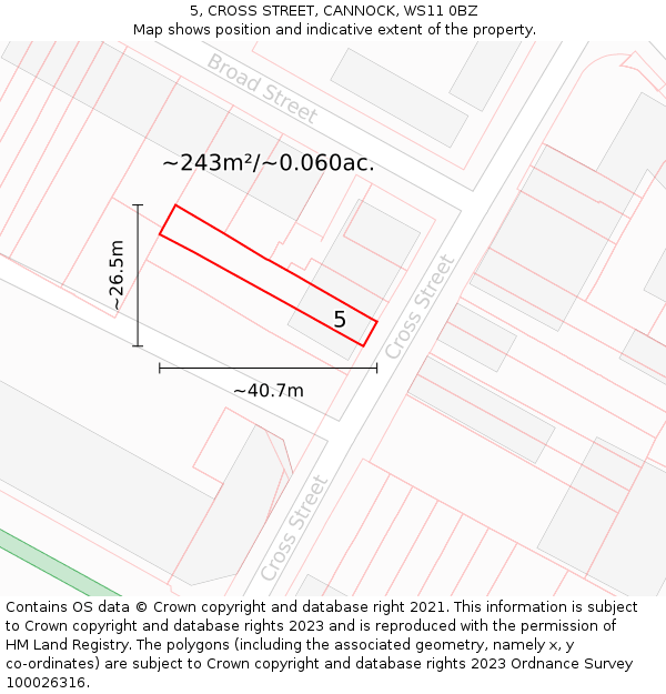 5, CROSS STREET, CANNOCK, WS11 0BZ: Plot and title map