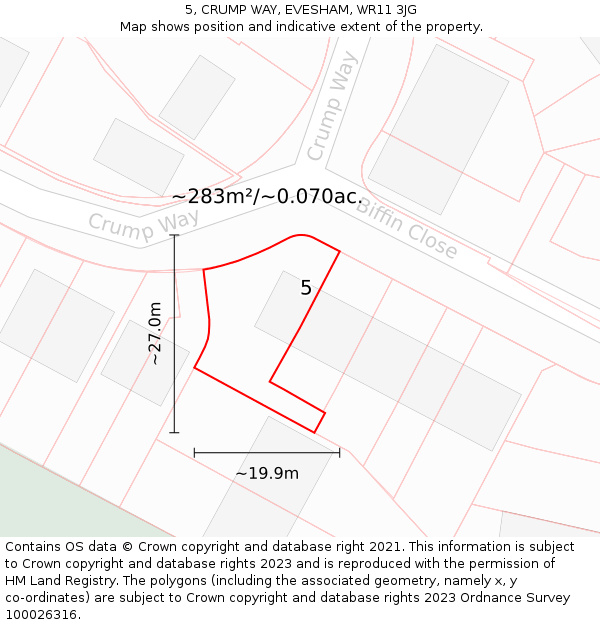 5, CRUMP WAY, EVESHAM, WR11 3JG: Plot and title map