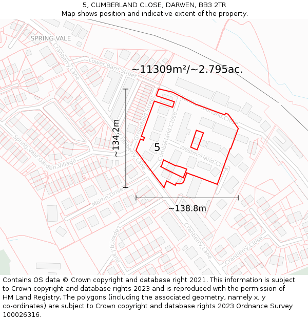 5, CUMBERLAND CLOSE, DARWEN, BB3 2TR: Plot and title map