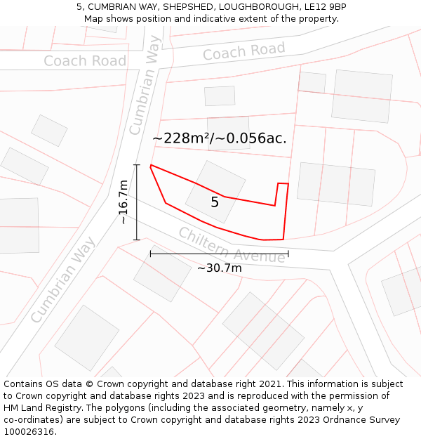 5, CUMBRIAN WAY, SHEPSHED, LOUGHBOROUGH, LE12 9BP: Plot and title map