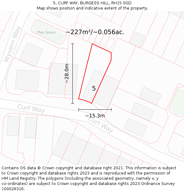 5, CURF WAY, BURGESS HILL, RH15 0GD: Plot and title map