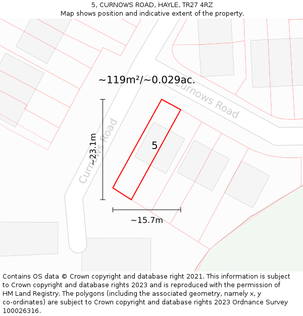 5, CURNOWS ROAD, HAYLE, TR27 4RZ: Plot and title map