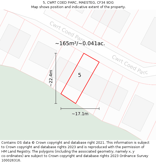 5, CWRT COED PARC, MAESTEG, CF34 9DG: Plot and title map