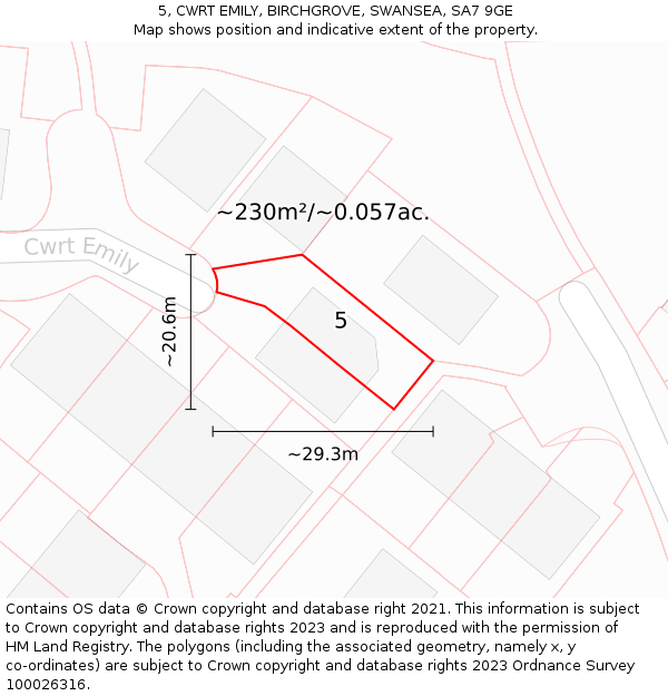 5, CWRT EMILY, BIRCHGROVE, SWANSEA, SA7 9GE: Plot and title map