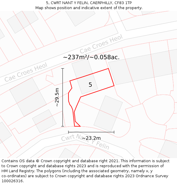 5, CWRT NANT Y FELIN, CAERPHILLY, CF83 1TP: Plot and title map