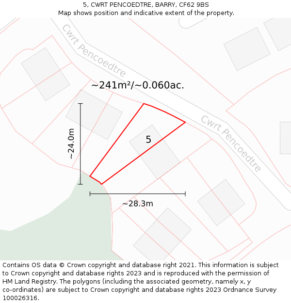 5, CWRT PENCOEDTRE, BARRY, CF62 9BS: Plot and title map