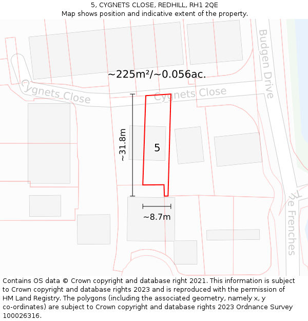 5, CYGNETS CLOSE, REDHILL, RH1 2QE: Plot and title map