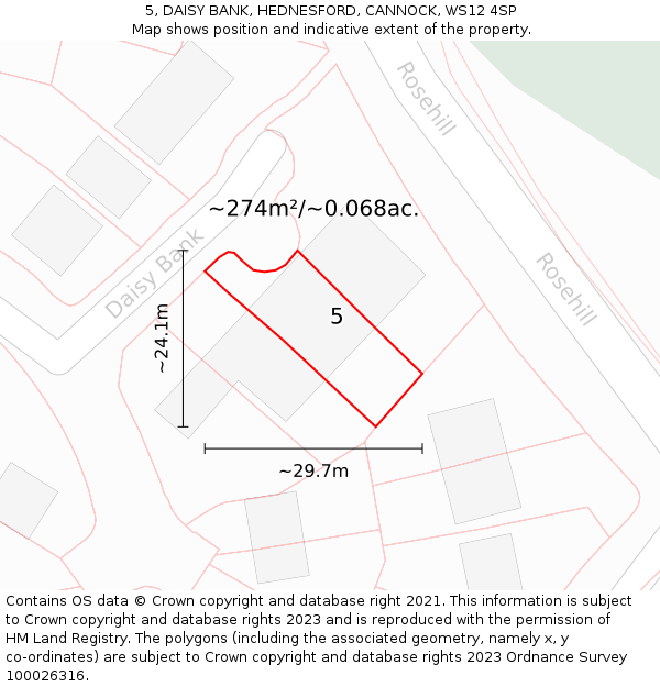 5, DAISY BANK, HEDNESFORD, CANNOCK, WS12 4SP: Plot and title map