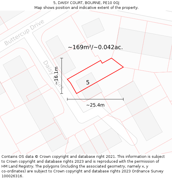 5, DAISY COURT, BOURNE, PE10 0GJ: Plot and title map