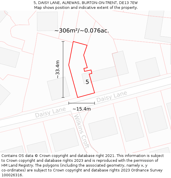 5, DAISY LANE, ALREWAS, BURTON-ON-TRENT, DE13 7EW: Plot and title map