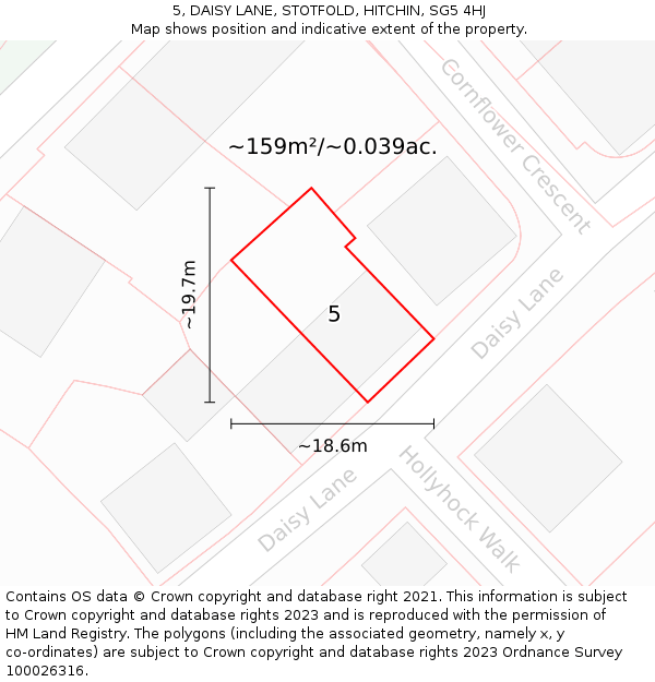 5, DAISY LANE, STOTFOLD, HITCHIN, SG5 4HJ: Plot and title map