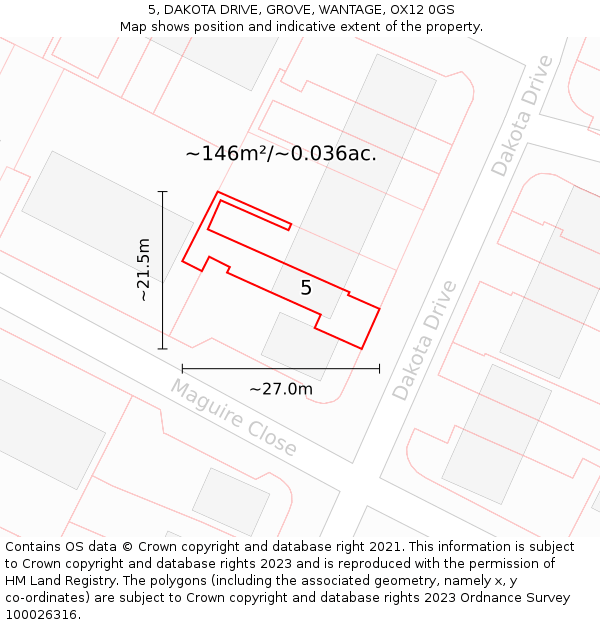 5, DAKOTA DRIVE, GROVE, WANTAGE, OX12 0GS: Plot and title map