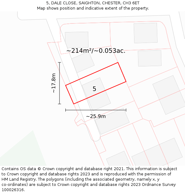 5, DALE CLOSE, SAIGHTON, CHESTER, CH3 6ET: Plot and title map