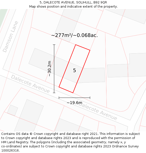 5, DALECOTE AVENUE, SOLIHULL, B92 9QR: Plot and title map