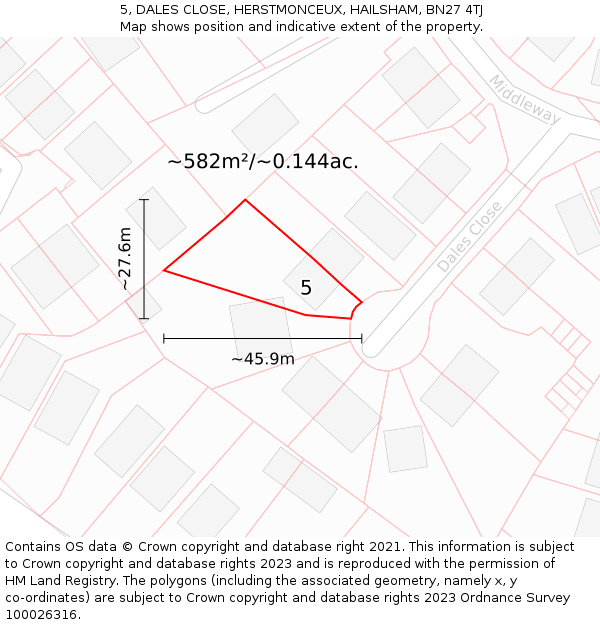 5, DALES CLOSE, HERSTMONCEUX, HAILSHAM, BN27 4TJ: Plot and title map