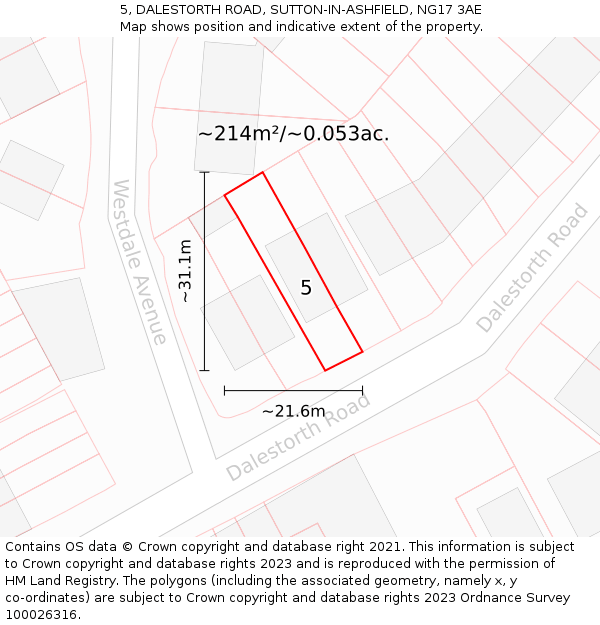 5, DALESTORTH ROAD, SUTTON-IN-ASHFIELD, NG17 3AE: Plot and title map