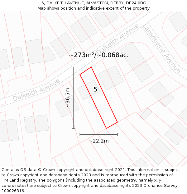 5, DALKEITH AVENUE, ALVASTON, DERBY, DE24 0BG: Plot and title map