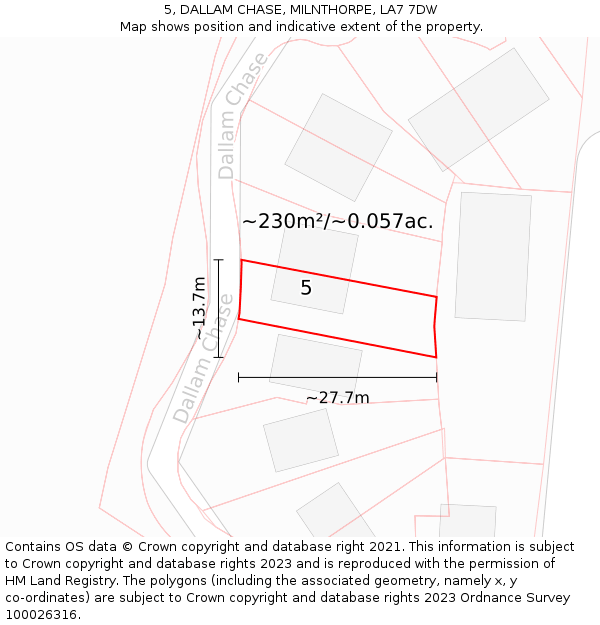 5, DALLAM CHASE, MILNTHORPE, LA7 7DW: Plot and title map