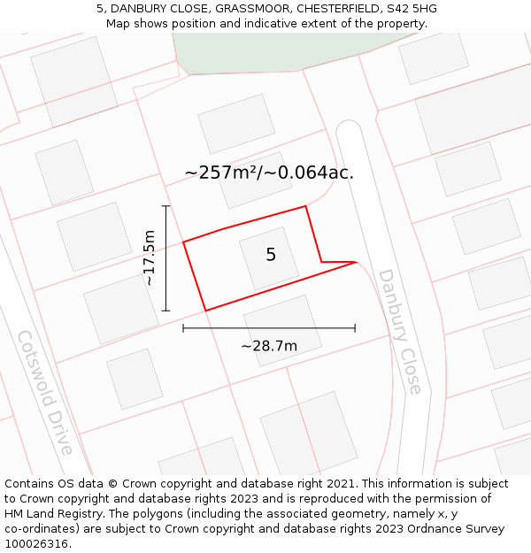 5, DANBURY CLOSE, GRASSMOOR, CHESTERFIELD, S42 5HG: Plot and title map