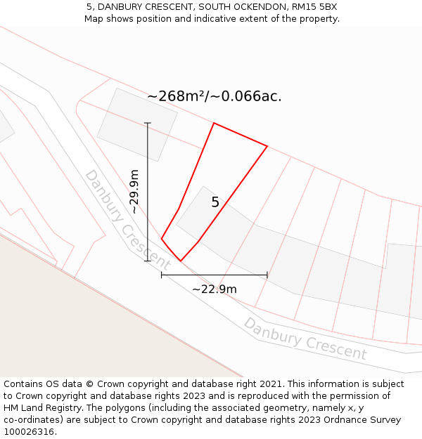 5, DANBURY CRESCENT, SOUTH OCKENDON, RM15 5BX: Plot and title map