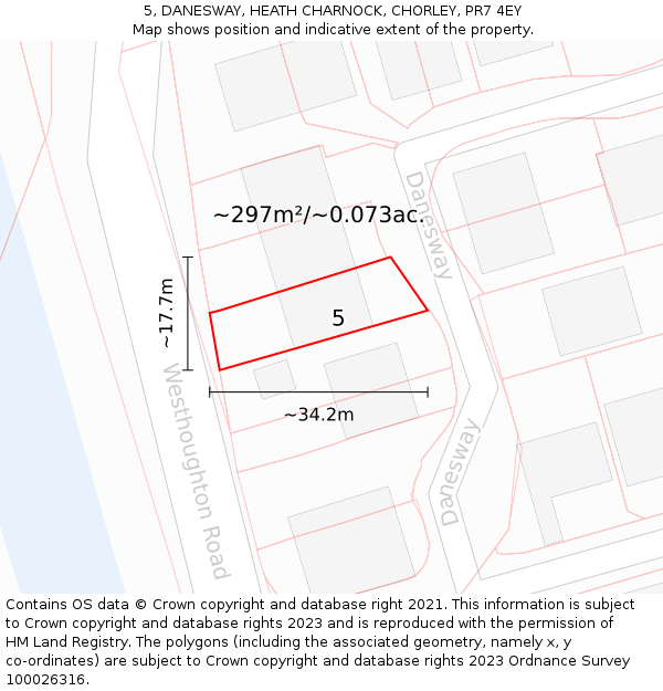 5, DANESWAY, HEATH CHARNOCK, CHORLEY, PR7 4EY: Plot and title map