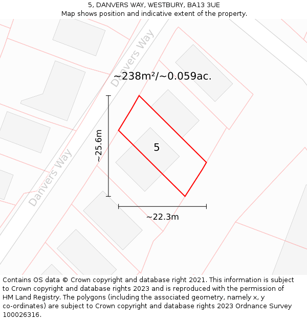 5, DANVERS WAY, WESTBURY, BA13 3UE: Plot and title map