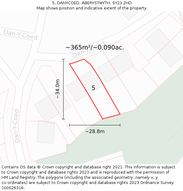 5, DANYCOED, ABERYSTWYTH, SY23 2HD: Plot and title map