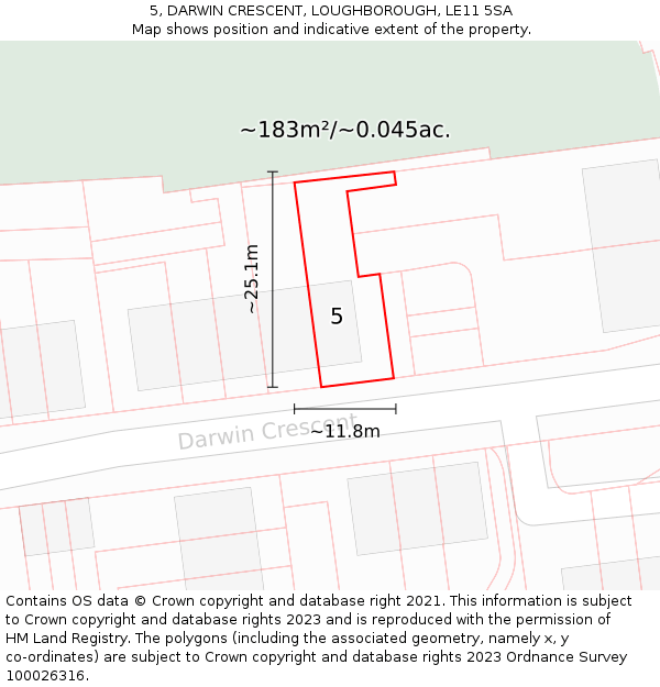 5, DARWIN CRESCENT, LOUGHBOROUGH, LE11 5SA: Plot and title map