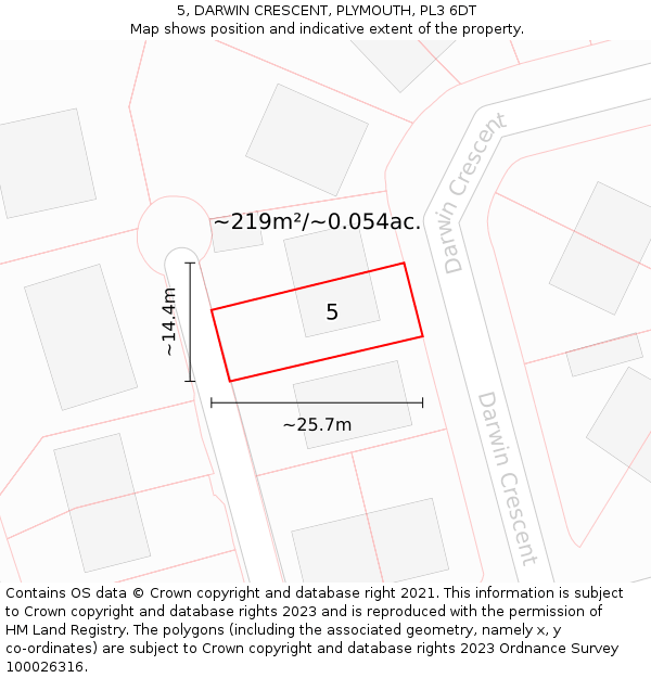 5, DARWIN CRESCENT, PLYMOUTH, PL3 6DT: Plot and title map