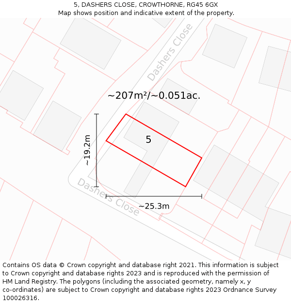 5, DASHERS CLOSE, CROWTHORNE, RG45 6GX: Plot and title map