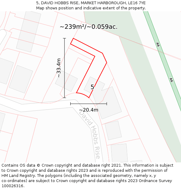 5, DAVID HOBBS RISE, MARKET HARBOROUGH, LE16 7YE: Plot and title map