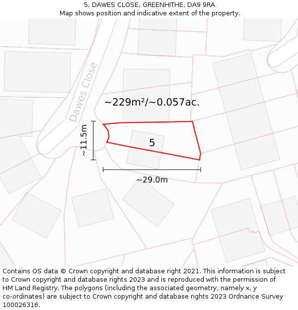5, DAWES CLOSE, GREENHITHE, DA9 9RA: Plot and title map