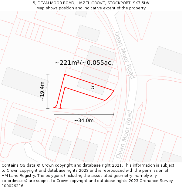 5, DEAN MOOR ROAD, HAZEL GROVE, STOCKPORT, SK7 5LW: Plot and title map