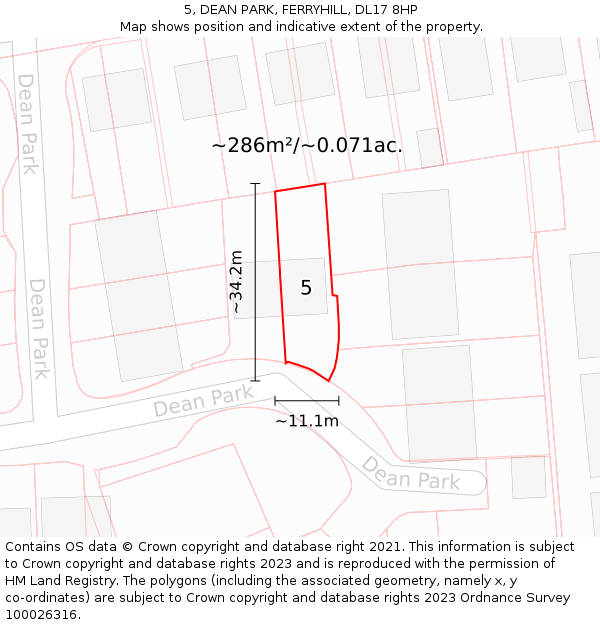 5, DEAN PARK, FERRYHILL, DL17 8HP: Plot and title map