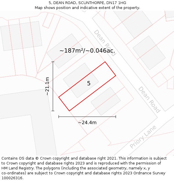 5, DEAN ROAD, SCUNTHORPE, DN17 1HG: Plot and title map