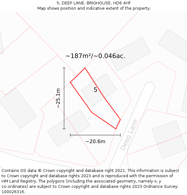 5, DEEP LANE, BRIGHOUSE, HD6 4HF: Plot and title map