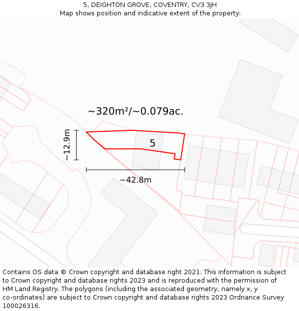 5, DEIGHTON GROVE, COVENTRY, CV3 3JH: Plot and title map