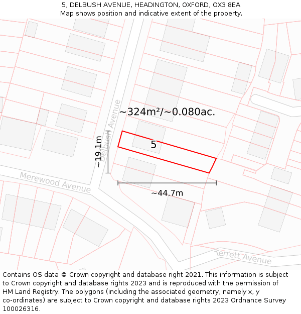 5, DELBUSH AVENUE, HEADINGTON, OXFORD, OX3 8EA: Plot and title map