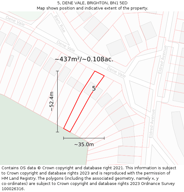 5, DENE VALE, BRIGHTON, BN1 5ED: Plot and title map