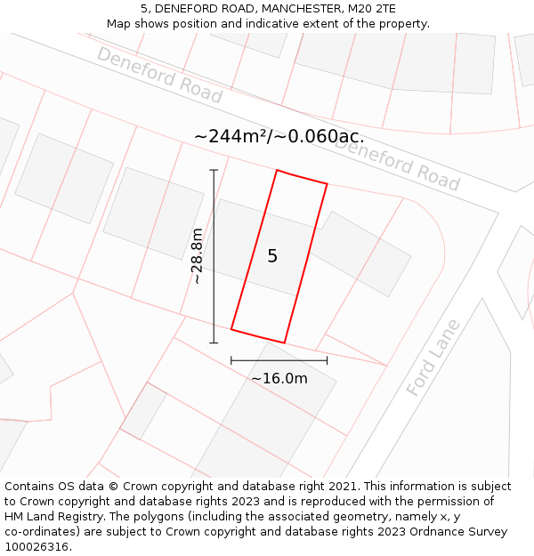 5, DENEFORD ROAD, MANCHESTER, M20 2TE: Plot and title map