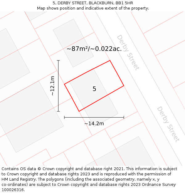 5, DERBY STREET, BLACKBURN, BB1 5HR: Plot and title map