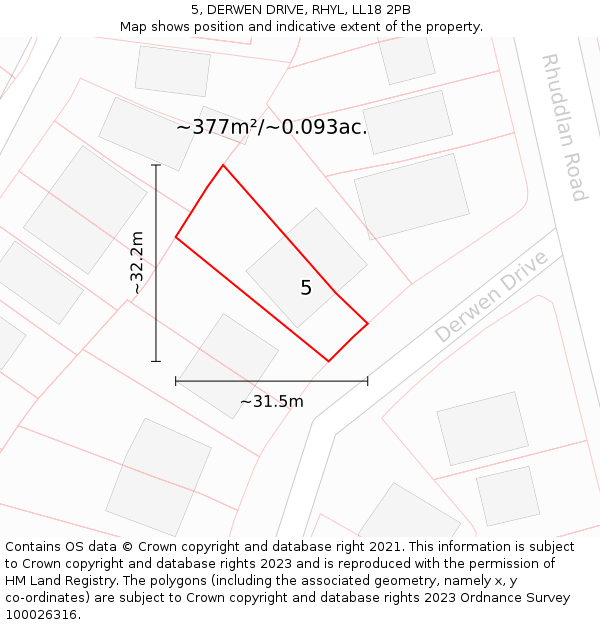 5, DERWEN DRIVE, RHYL, LL18 2PB: Plot and title map