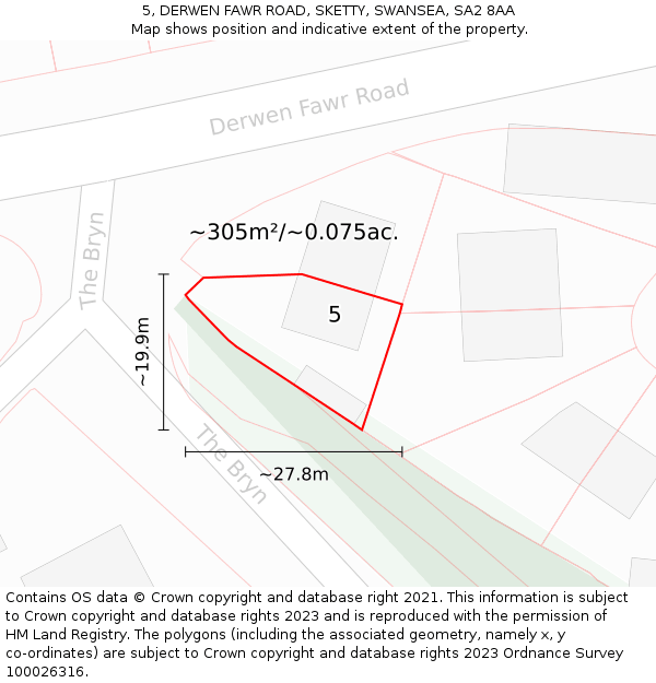 5, DERWEN FAWR ROAD, SKETTY, SWANSEA, SA2 8AA: Plot and title map