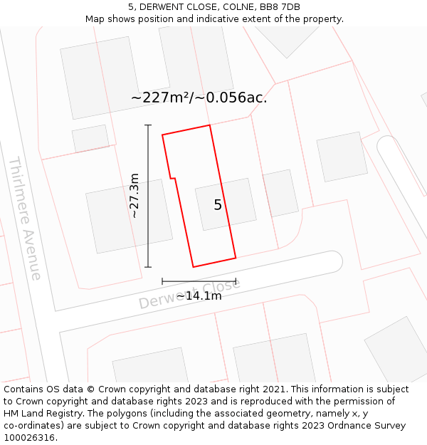 5, DERWENT CLOSE, COLNE, BB8 7DB: Plot and title map