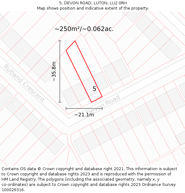 5, DEVON ROAD, LUTON, LU2 0RH: Plot and title map